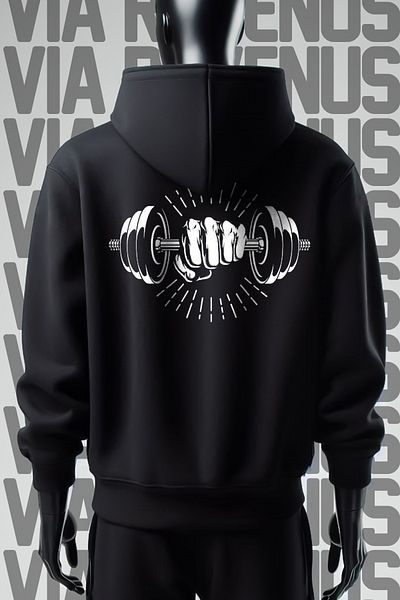 Vordevia Gym Weightlifting - 3 Thread Black Hooded Sweatshirt, Front and Back Printed