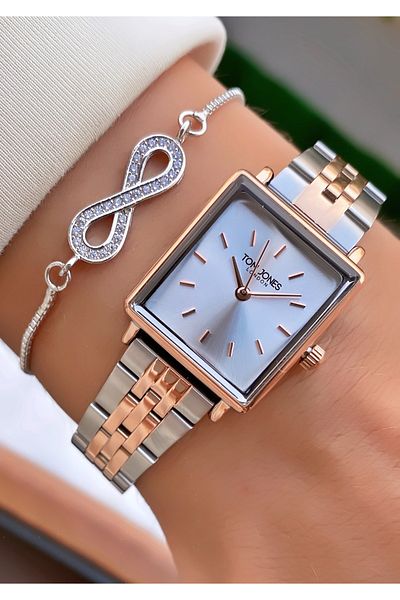 Tom Jones Rose Brand Silver Colored Women's Wristwatch and Bracelet with Steel Cord - Does Not Fade Blackness