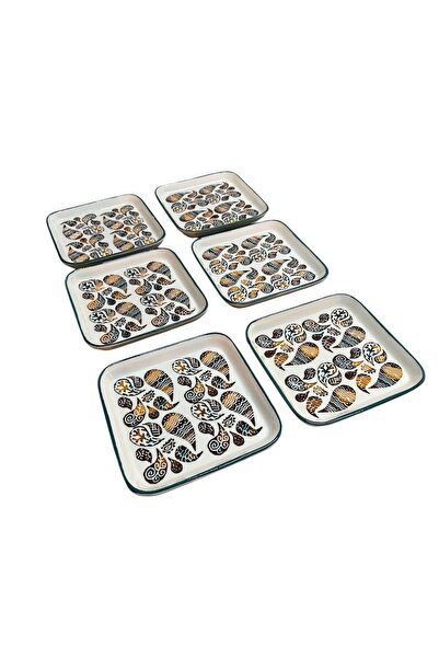 MTD SERAMİK Shawl Pattern Cake Set Breakfast Presentation 6 Pieces 19 cm