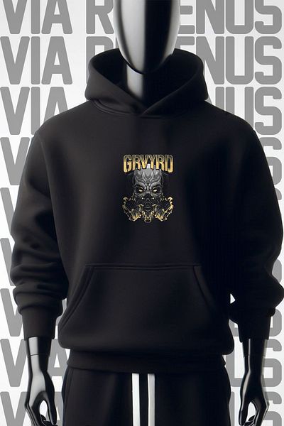 Vordevia GRVYRD 3 Thread черен суитшърт с качулка - с щампа отпред и отзад