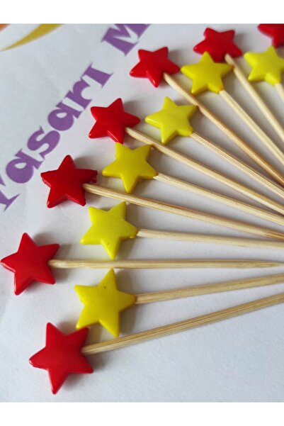 BEYHAN BAYHAN 20 Adet Dekoratif Sarı Kırmızı Yıldız Boncuklu Pasta Kürdanı 6 ...