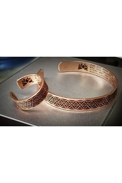 DA Cooper Design Copper Bracelet Flower of Life Motif Lucky Bracelet & Ring Set 45 gr Copper