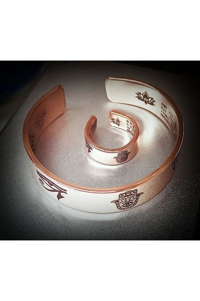 DA Cooper Design Copper Bracelet & Ring with Horus' Eye and Hamse Hand Symbol 60 GR Set