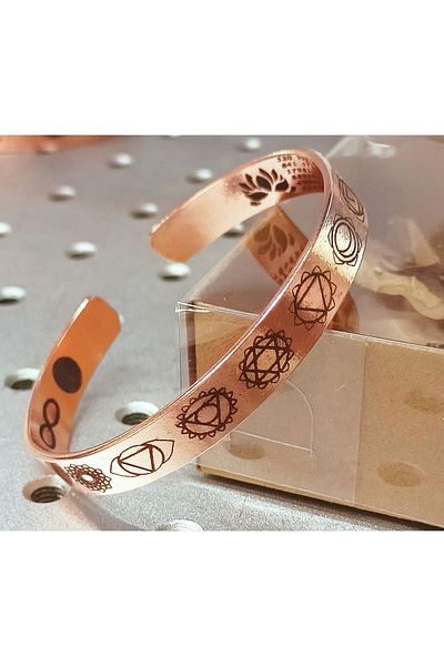 DA Cooper Design Copper Bracelet 7 Chakra Symbol & Number Sectional Copper Bracelet 30 GrCopper