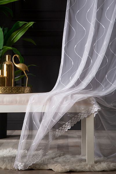 MAGİZA Don't Want Iron Tulle Curtain Patterned Sparse Pleat - 1e 2layers Suitable for Living Room Kitchen Balcony Children's Room