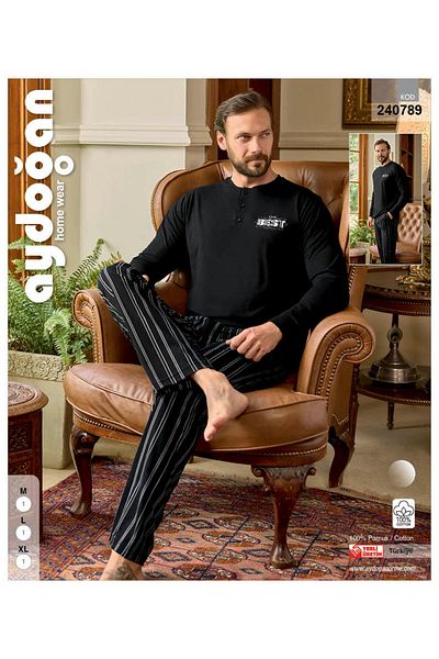 Aydoğan 240789   Men's Placket Long Sleeve Pajama Set