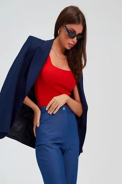 Baluxe Women's Red Thick Strap Square Neck Knitwear Blouse