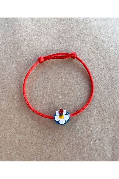 Atelier Çağla Blue Glass Daisy Ladybug Red Bracelet