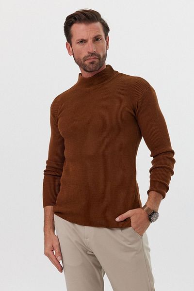 Livio Ferri Мъжки пуловер с поло Slim Fit от трикотаж - Поло яка