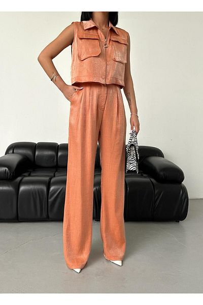 Stealle Shiny Stylish Women's Vest and Trousers Set