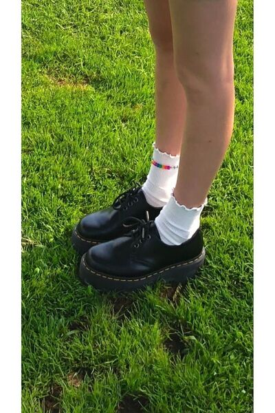 DEEFWEAR Siyah Harajuku Tarz Lolita Ayakkabı Sarı Dikiş