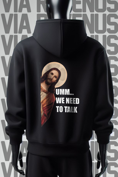 Vordevia Jesus/Need Our Talk - 3 νήματα, φαρδιά εφαρμογή, μαύρη κουκούλα φούτ...