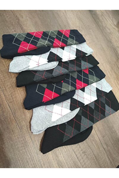 erceys 6 чифта детски чорапи до коляното с кариран шарен мотив - памучни, средно дебели