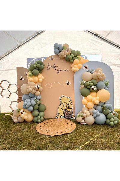 eğlencemarketi Retro Eucalyptus Milk Coffee Sea Sand and Storm Blue Balloon Chain 100 Pieces