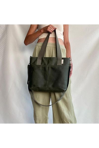 VAGO COLLECTION Κερωμένη πάνινη τσάντα Χακί