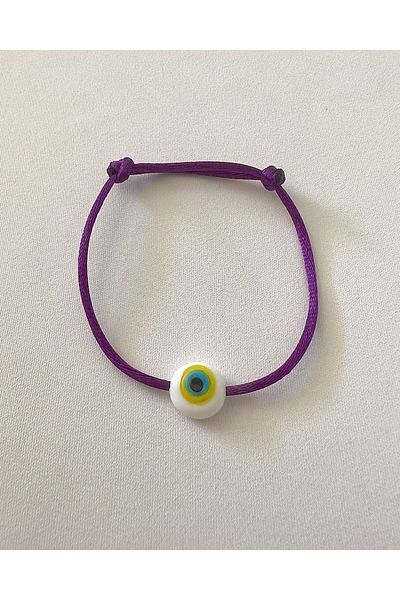 Atelier Çağla Glass White Murano Evil Eye Bead Purple Bracelet