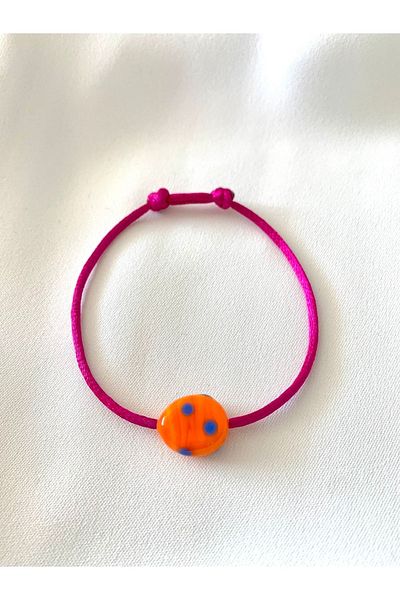 Atelier Çağla Orange Murano Bracelet with Fuchsia Bead Detail