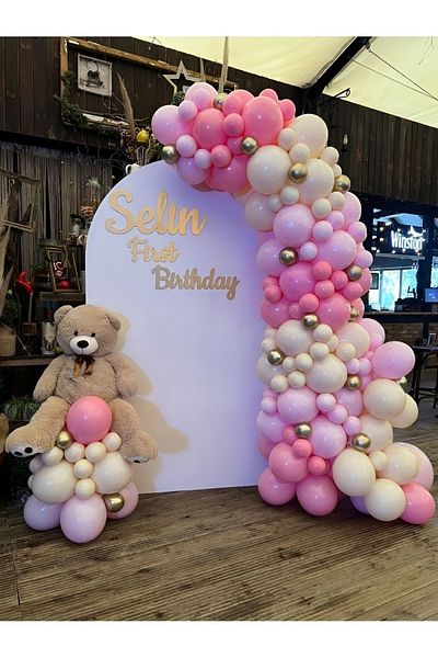 eğlencemarketi Chrome Gold Candy Pink Macaron Pink and Milk Coffee Balloon Chain 100 Pieces