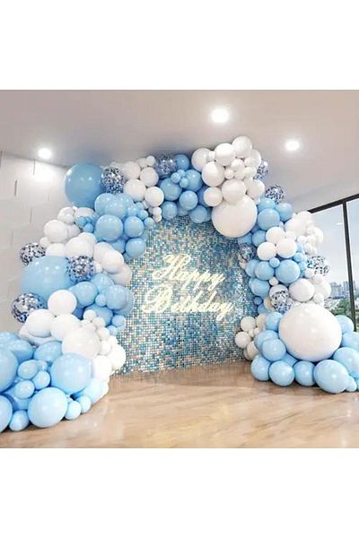 eğlencemarketi 100 Pieces Macaron Blue and White Balloon Chain