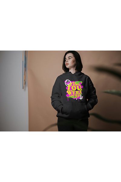 LAND MODA Φούτερ με κουκούλα μαύρο oversize - εμπριμέ