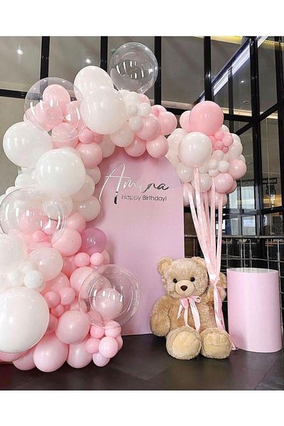eğlencemarketi Macaron Pink and White Balloon Chain 100 Pieces