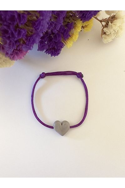 Atelier Çağla Gray Glass Murano Heart Purple Bracelet
