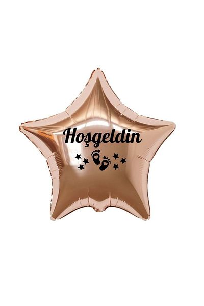 eğlencemarketi 18 Inch Rose Gold Color Newborn Themed Star Foil Balloon with Baby Foot Figure and Welcome Lettering
