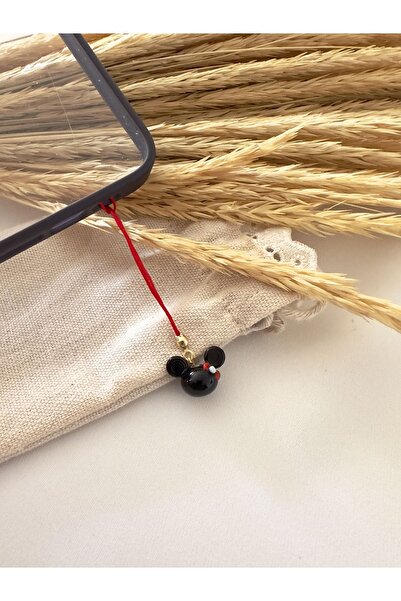 Atelier Çağla Cam Minnie Mickey Mouse Kırmızı Telefon İpi Telefon Charmı