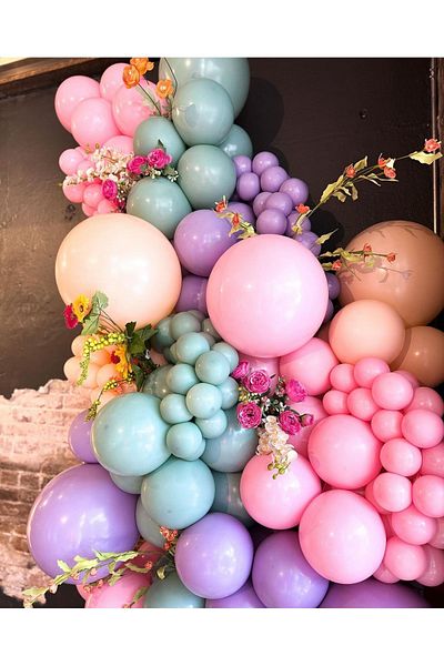 eğlencemarketi 100 Pieces Pink Lilac and Winter Green Macaron Balloon Chain