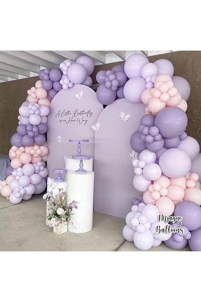 eğlencemarketi Retro Lavender Macaron Salmon and Lilac Balloon Chain 100 Pieces