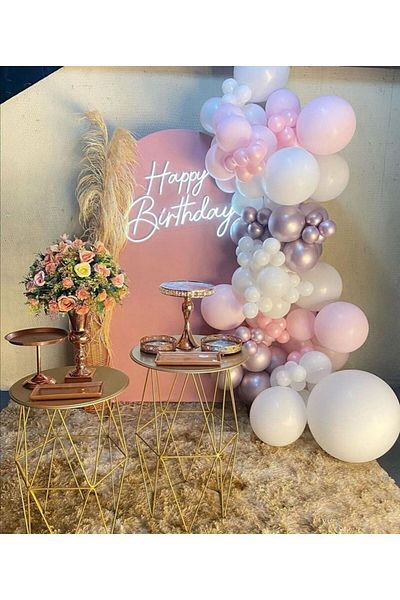 eğlencemarketi Chrome Pink Macaron Pink and White Balloon Chain 100 Pieces