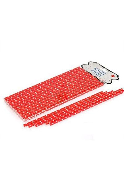 eğlencemarketi Red and White Polka Dot Paper Straws 25 Pieces