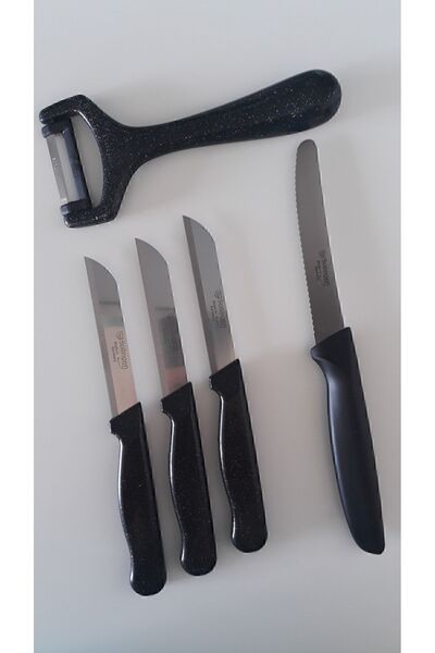 Solingen Set of 3 Glitter Black Fruit Knives, Flat Peeler and Micro Serrated Chopping Knife
