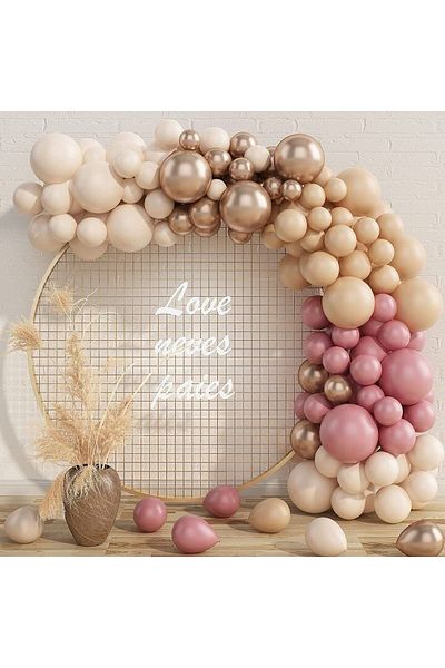 eğlencemarketi Chrome Gold Rosewood Desert Sand and Milk Coffee Balloon Chain 100 Pieces