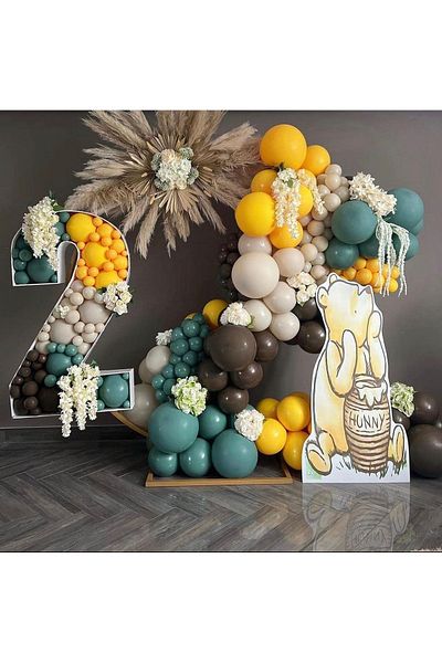 eğlencemarketi Chocolate Brown Sage Mustard and Sea Sand Balloon Chain 100 Pieces