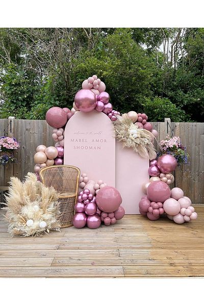 eğlencemarketi Chrome Pink Retro Pink Blush and Rosewood Balloon Chain 100 Pieces