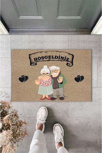 Pazarova Digital Printing Elderly Couple Themed Welcome Decorative Interior And Exterior Door Mat