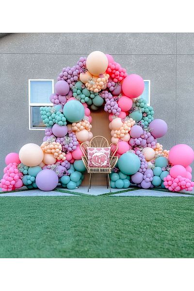 eğlencemarketi Macaron Pink Lilac Salmon And Winter Green Balloon Chain 100 Pieces