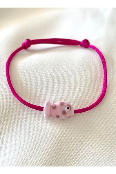Atelier Çağla Fuchsia Fish Bracelet with Pink Murano Glass Beads