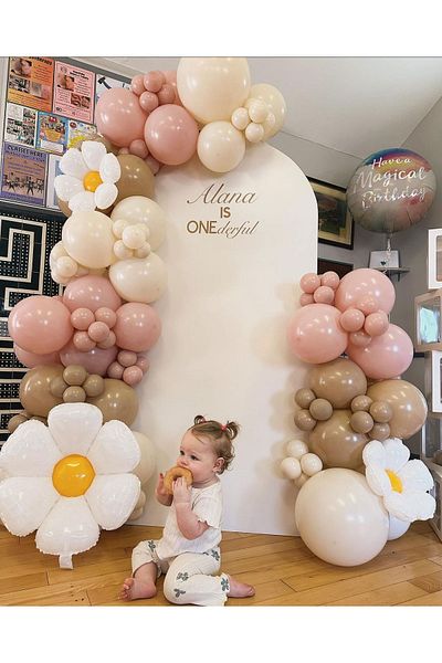 eğlencemarketi Retro Pink Blush Hazelnut and Milk Coffee Balloon Chain 100 Pieces