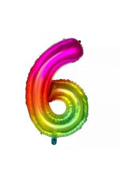 eğlencemarketi 6' Rainbow Foil Number Balloon - 40 Inch 100 cm