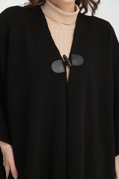 VEGA MODA Stylish Designed Plain Knitwear Poncho - Patternless Shawl Poncho with Button Detail