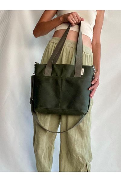 VAGO COLLECTION Κερωμένη πάνινη τσάντα Χακί