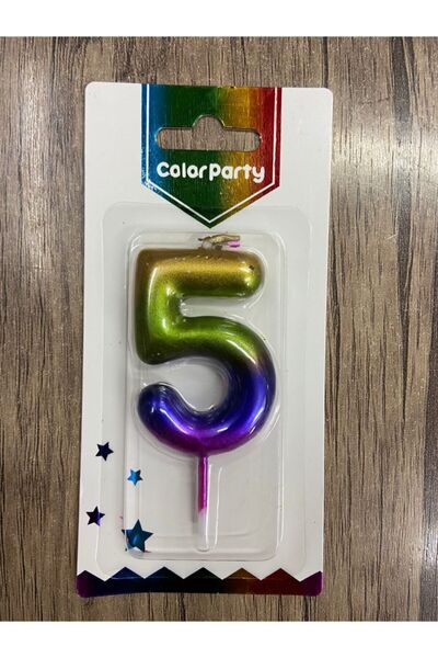 eğlencemarketi Renkli Gökkuşağı Rakam Mum 7 Cm 5 Numara