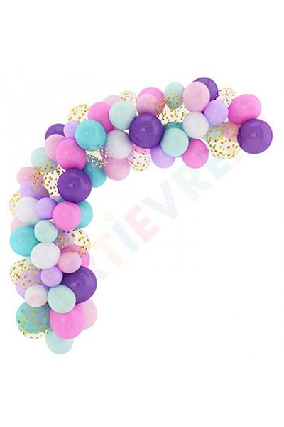 eğlencemarketi Purple Water Green Pink Gold Confetti Balloon Chain Set