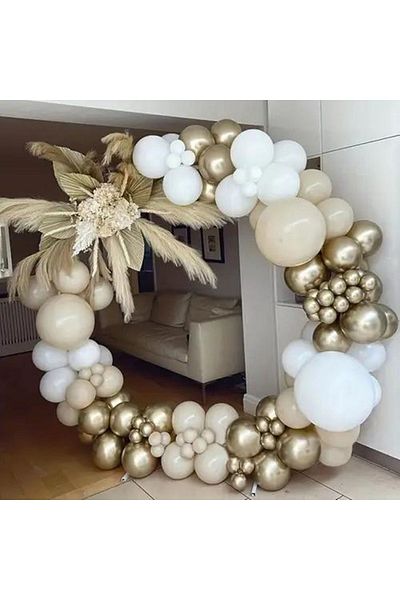 eğlencemarketi Chrome Gold Sea Sand and White Balloon Chain 100 Pieces
