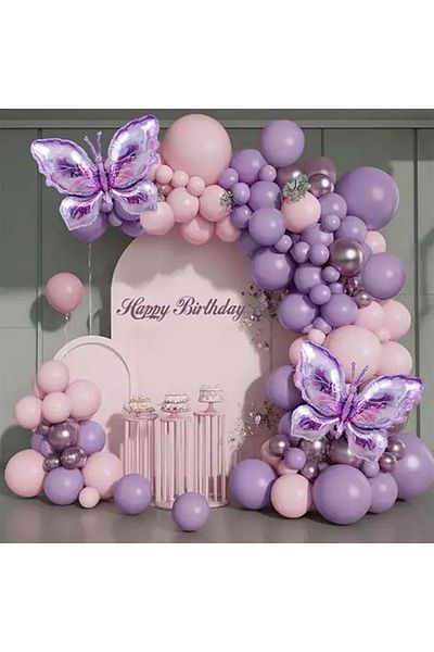 eğlencemarketi 100 Pieces Pink and Lilac Macaron Balloon Chain