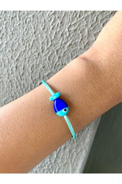 Atelier Çağla Murano Glass Blue Fish Beaded Mint Green Bracelet