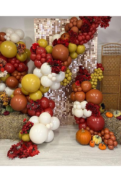 eğlencemarketi Retro Turmeric - 100 Pieces Deep Red Burnt Orange and White Balloon Chain