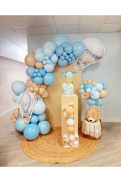 eğlencemarketi 100 Pieces Blue Baby Macaron and Milk Coffee Balloon Chain